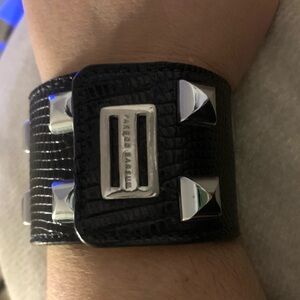 Handmade Black Lizard Silver Stud Cuff Bracelet Punk Goth Rocker Made in USA